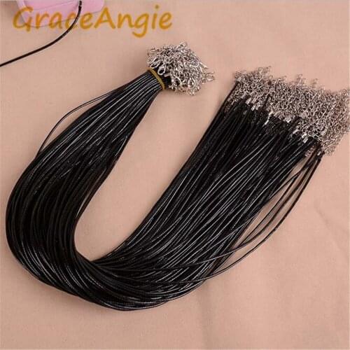 20pcs Black Color Leather Cord With Extended Chain For Necklace Jewelry Cord Wire Craft Accessories DIY Findings