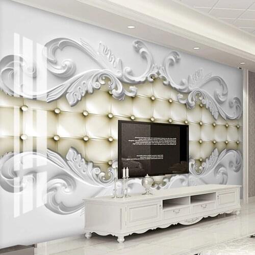 3D White Plaster Leather Soft Bag Mural European Style Bedroom Bedside Living Room TV Background Photo Wallpaper Wall Murals 3D