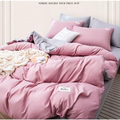 4pcs Nordic Bedding Set Duvet Cover + Pillow Case + Bed Sheet Home Textiles Set Washed Cotton A/B Double Side Qulit Cover