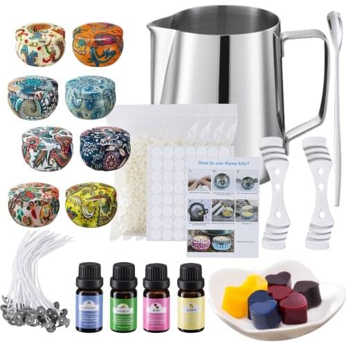 Scented Candle DIY Kit Soy Wax Wicks Mixing Spoon Complete Set With Essential Oil Candle For Scented Candles Making Beginners