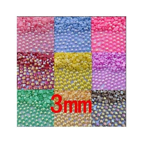 Free Shipping 3mm1000pcs AB Colors, ABS Half Round Imitation Pearl,Pearls round for crafts, DIY Crafts Nail Art Decoration