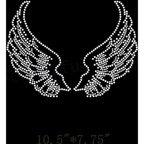 Free shipping Rhinestone Iron On Transfer Hot fix Crystal angel wings