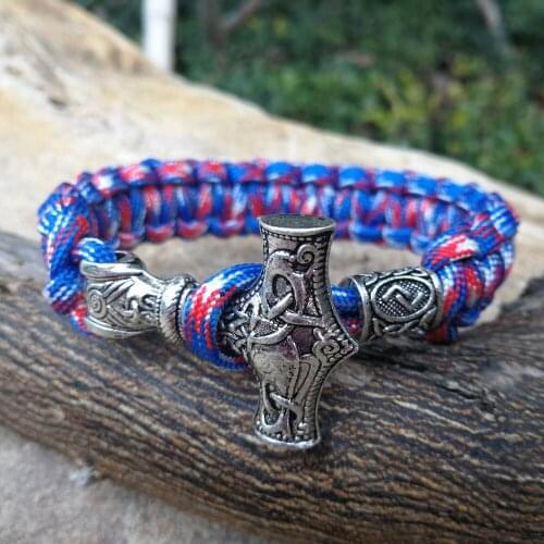 Paracord Bracelet Replaceable Norse Viking Runes Beads Braided Bracelet Men Bracelets Thor Hammer Rope Bangles for Men Jewelry