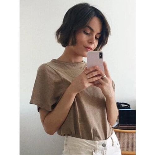 Black white Casual Espera Cotton tee O Neck Embroidered monogram short sleeves curved seams armhole Short Sleeves T shirt