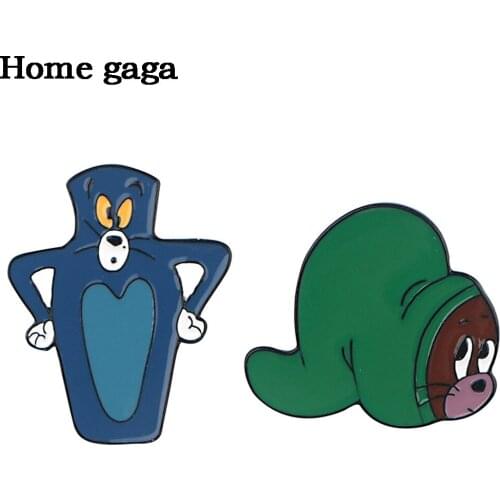 D3018 Homegaga Cartoon Cat and Mouse Brooch for Women Metal Badge Denim Clothing Enamel Pins Accessories Brooches Jewelry Gifts