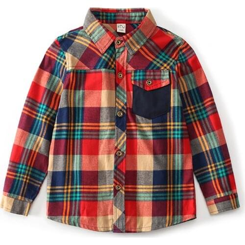 Childrens clothing boys cotton long-sleeved plaid shirt 2021 new autumn / winter big boy collar shirt 4-12 years old