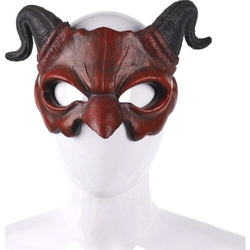 Halloween Goat Horned Mask Demon Cosplay Masks PU Foam 3D Realistic Demon Goat Man Half Face Mask Masquerade Costume Party Props