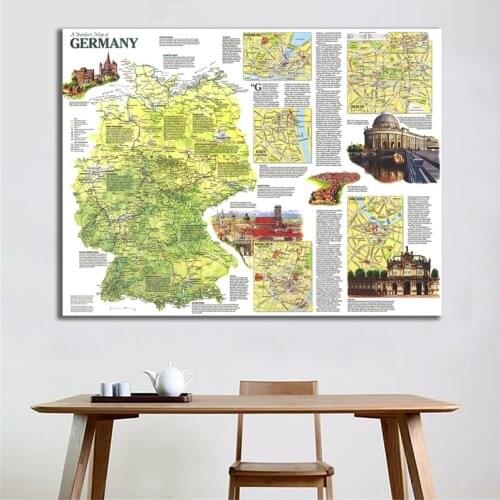 A Travellers Map of Germany in 1991 HD Non-woven Vinyl Spray Painting Map Home Crafts Wall Art For Traval 100x150cm