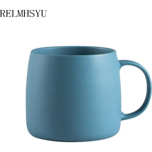 1PC RELMHSYU Nordic Style 450ml Ceramic Matte Mug Water Office Milk Tea Cup Drinking Cup With Handle