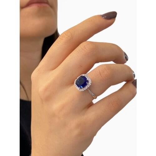 Top Quality Baget Sapphire Stone Diamond Model 925 Silver Ring