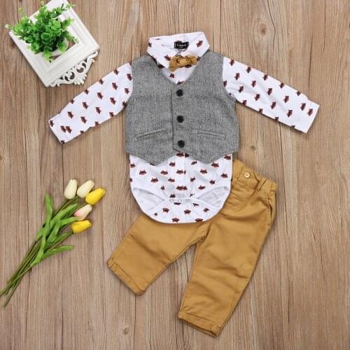 Pudcoco Boy Set Baby Boys Formal Suit Waistcoat Tops Shirt Pants Tuxedo Outfits Set Clothes 0-2T