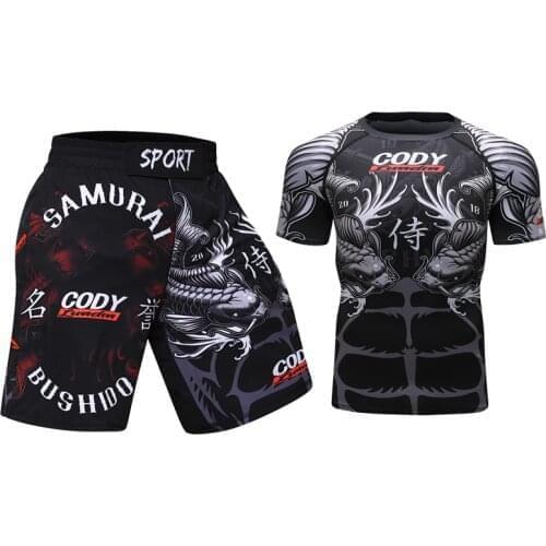 Wholsale Mens 3D Printed MMA Sets Tight Cycling Shirt And Kixbox Shorts Running Sportswear