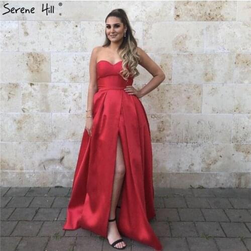 Red Off Shoulder Sexy Simple Evening Dresses 2020 Sweetheart A-Line Satin Formal Dress Serene Hill DLA70036