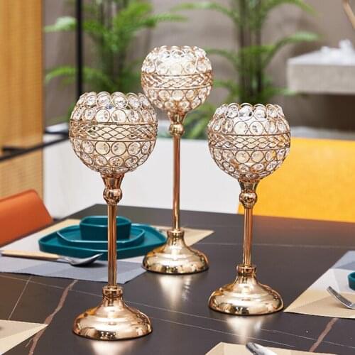 Creative Iron Candle Holders Goblet Crystal Candlestick Wedding Centerpieces Candelabra Christmas Home Decoration Accessories