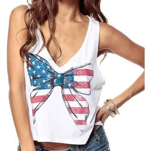 Sexy Women Crop Tops Casua Tank Top Print Bow Vest Cropped Back Hollow Backless Tank Tops Vest Cropped Feminino