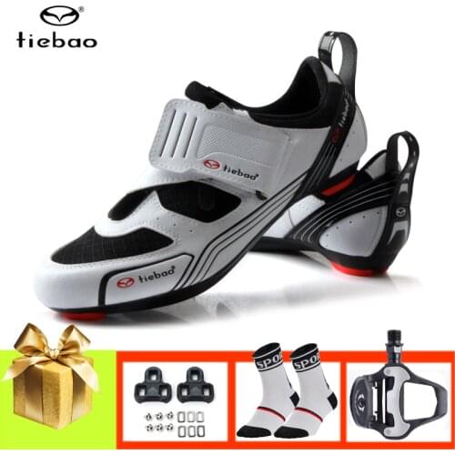 TIEBAO Road cycling shoes Triathlon sneakers men women sapatilha ciclismo breathable self-locking road bike shoes cleats pedals