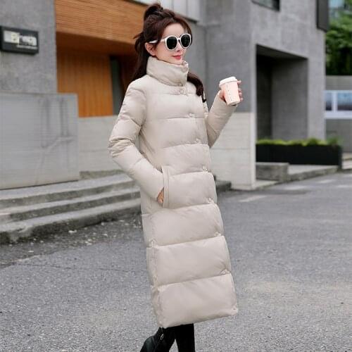 Womens winter jacket Lengthen Coats Parka Female Casual Solid color Stand-up collar single breasted Down jacket 's for women