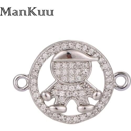 ManKuu Micro Pave Connector Charms Round Shape DIY Bracelet Making Accessories 24K Gold Plated Pendant Jewelry Making Mix color