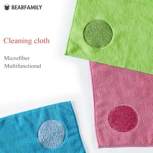 BEAR FAMILY 3PCS 2 in 1 microfiber kitchen towel dishcloth kitchen things cleaning cloth with polishing pad kitchen towels new