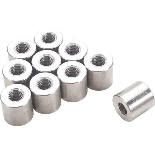 Mromax M10/12/14 Sliver Stainless Steel Round Threaded Studding Connector Nuts Rod Bar Sleeve Tube Connect Two Threaded Parts