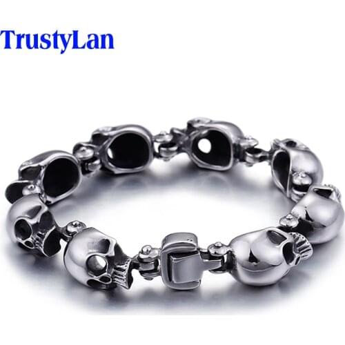TrustyLan Punk Rocker Skull Bracelet Men 316L Stainless Steel Male Jewelry Mens Ghost Bracelets & Bangles 2018 Gift For Him