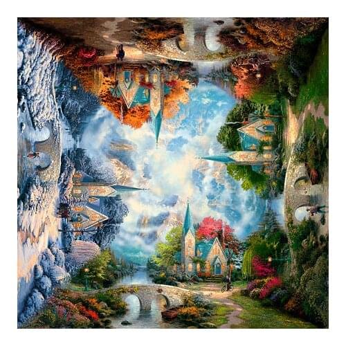 Oneroom Embroidery Cross Stitch Kits Needlework Rotate Four Seasons Scenery Crafts 14CT Counted Unprinted DMC DIY