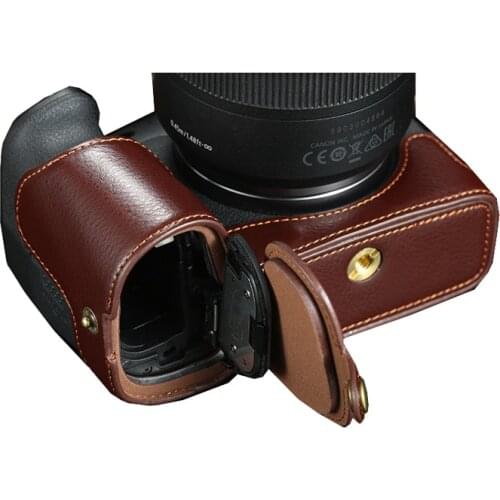 Real Genuine Leather half case Camera bag Cover half Body For Canon EOS R With Battery Opening