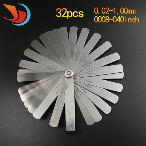 Newest feeler 0.02-1.00mm 32 Blade Laser Feeler Gauge Tune Up Thickness Set IMP / METRIC + BRASS