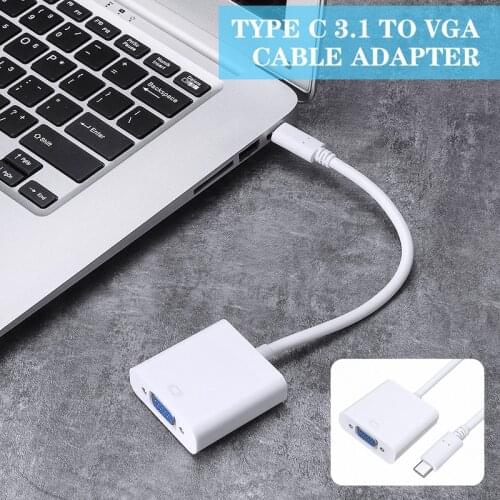 New Type-C USB 3.1 Port to VGA Cable Adapter White USB-C Projector Cables Convertor for MacBook/Chromebook/Dell/HP/Lenovo