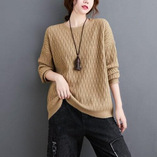2020 Autumn/Winter Knitwear Tops Warm Loose Casual All-match Large Size Womens Sweater Base Shirt Solid Color Pullover k1292
