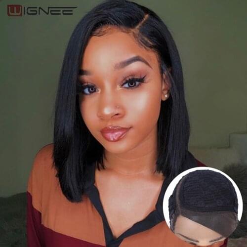 Wignee Bob Wig Side Part Straight Synthetic Lace Wigs Glueless Synthetic Wigs For Black Women Natural Color Fake Hair Daily Life