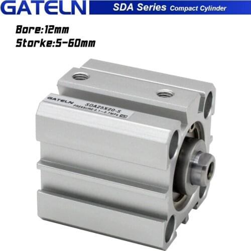SDA 12 mm series double acting cylinder pneumatic compact air cylinder borin 5 10 15 20 25 30 35 40 45 50 mm strok
