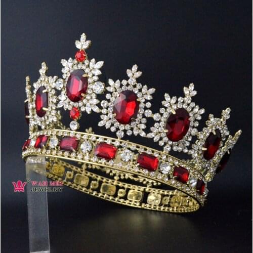 Full Crown Large Round Crown For Women Red Colour Clear White Fashion Hairwear Tiaras Pageant Contest Winner Crown Mo042