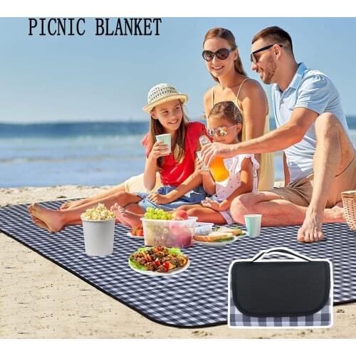 Portable Folding Mat Oversized Black And White Plaid Picnic Mats Outdoor Camping Mat Blanket Waterproof Pocket Beach Mat