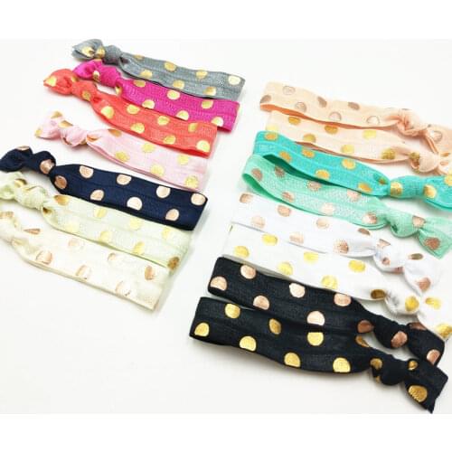 15 Colors 40pcs/lot 5/8" Polka Dot Rose Gold Foil Fold Over Elastic Hair Band Hair Tie FOE Ribbon Bracelet Ponytail Holder