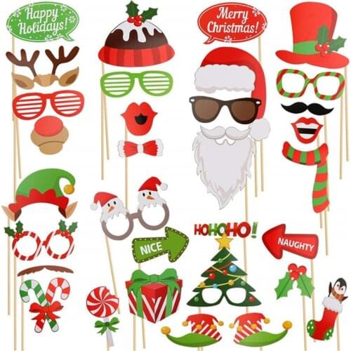 Photo props Sales Christmas Photo Booth Props Kit Masks Lips Beard Snowman Wedding Christmas Party Decoration Supplies
