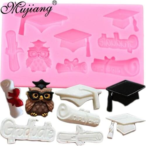 DIY Graduate Silicone Molds Owl Bachelor Cap Fondant Mold DIY Party Cake Decorating Tools Candy Clay Chocolate Gumpaste Moulds