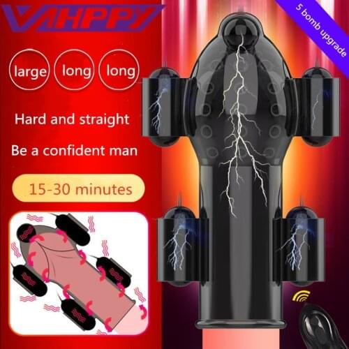 Sex Toys for Men Rechargeable Penis Massager with 5 Vibrators Male Masturbator Delay Lasting Glans Trainer Mens Glans Vibrator