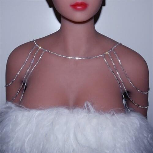 Sexy Lingerie Rhinestone Jewelry Bridal Shoulder Chain Necklace for Women Handmade Shoulder Wedding Statement Necklace Chain