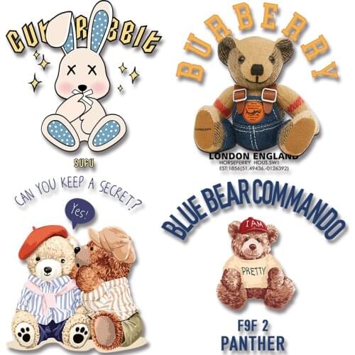 Cartoon Bear Ironing stickers Heat Transfer printing Washable Patches for Kids Clothing Jacket Patches for clothing