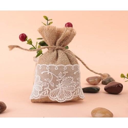 Hesse sacs faveur mariage 25 x Burlap large dentelle anniversaire Goody charges lace burlap bags wedding gift bags