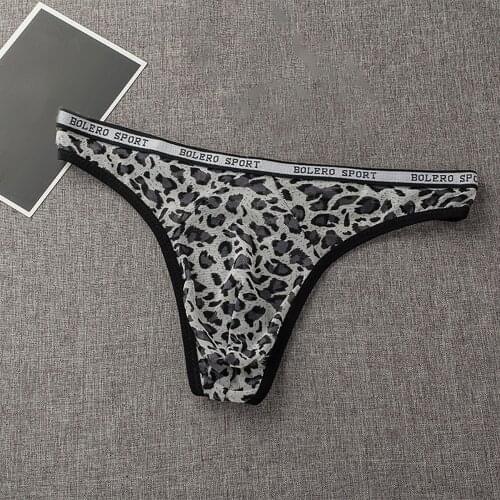 Mens Leopard Bikini Thong Underwear Low-rise Briefs G-String Stretchy Tangas Sissy Panties Erotic Hombre Male Lingerie Tanga