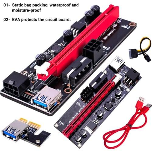 Ver 009S USB 3.0 PCI-e Riser PCIe PCI Express 1X to 16X Extender Adapter Card SATA 15Pin to 6 Pin Power Cable