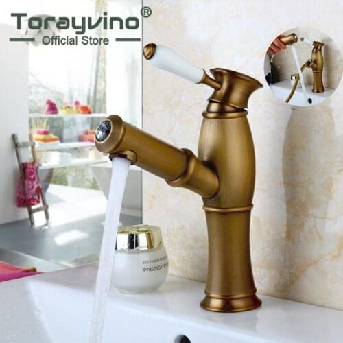 Bathroom pull out faucet Antique Brass Basin Faucet Faucet Hot Cold Water Basin Faucet bathroom taps