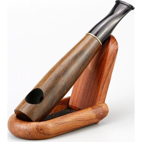 High Quality Ebony Wood Pipe 9mm Filter Straight Smoking Pipe gift set Metal Ring Tobacco Pipe Smoking Accessory