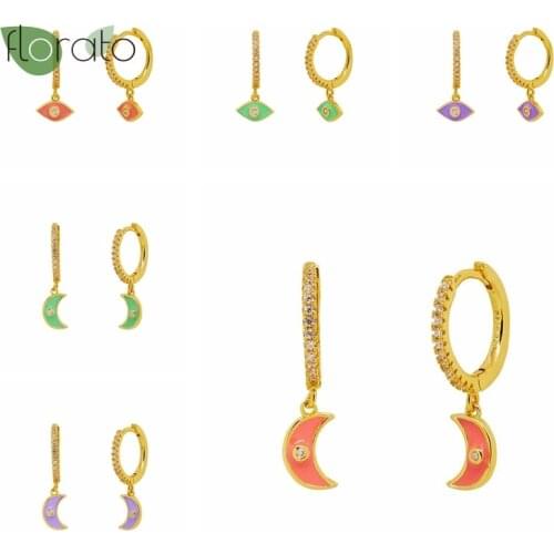 925 Silver Ear Buckle Charm Moon and Star Drop Earrings for Women Fashion Enamel Round Dangle Earrings Jewelry Mothers Day Gift