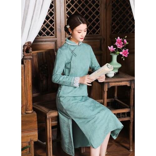 2021 chinese dress vintage lace casual chinese style women cheongsam floral elegant satin dress vestido chinese qipao cheongsam