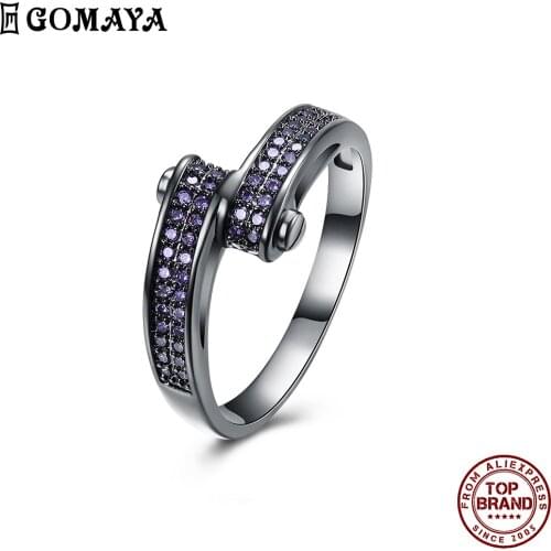 GOMAYA Exquisite Creativity Rings For Women Pave Purple Cubic Zirconia Finger Ring Fit Party Anniversary Gift Fashion Jewelry
