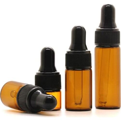 100pcs 1ml / 2ml / 3ml / 5ml Empty Amber Glass Dropper Bottles Pipette With cover for Essential Oil