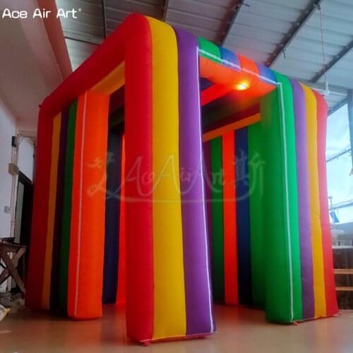 2.4x2.4x2.4m rainbow color led cube inflatable photo booth beatiful party booth with 3 pcs lights and 2 pcs curtains